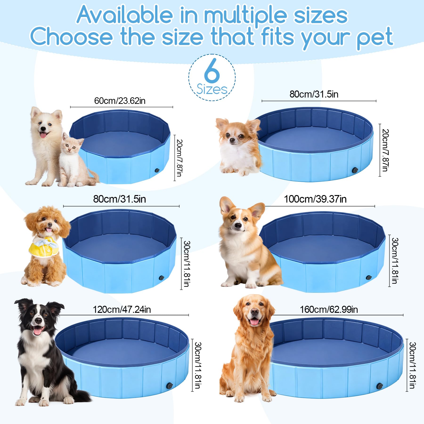 VEEKAY Hundepool Faltbar,100 x 30CM Hundepools für Kleine,Mittelgroße,Zusammenklappbarer Robuster Wasserdichter Schwimmpool für Kleine,Schnelle Entwässerung,Anti-Rutsch Badewanne