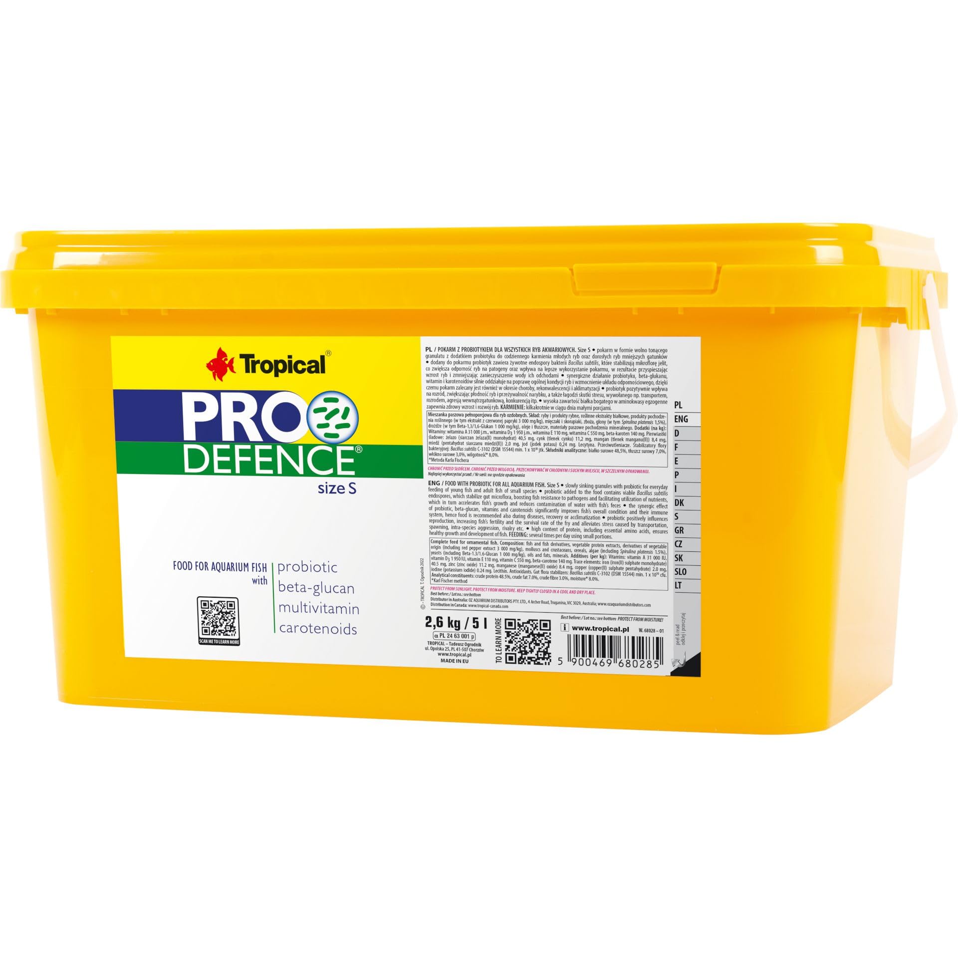 Pro Defence Size S (GRANULES) 5L / 2,6kg - Alimento con probiótico para Todos los Peces de Acuario