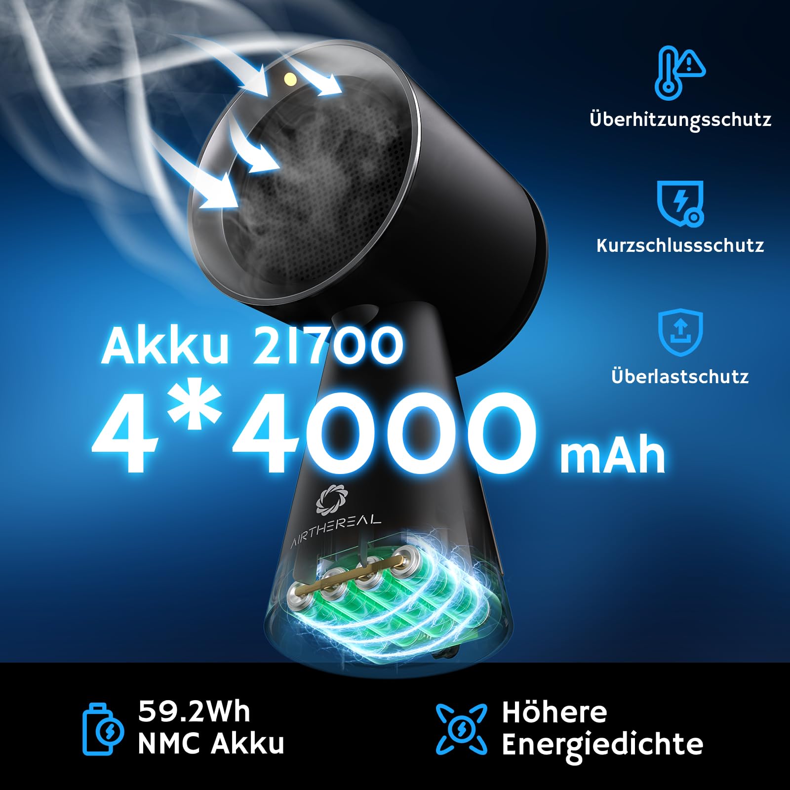 Hotte aspirante de table rechargeable Airthereal, hotte portable avec batterie, 3 vitesses de ventilation et grand réservoir à huile, hotte de cuisine mobile améliorée pour camping-cars – RH180B Noir