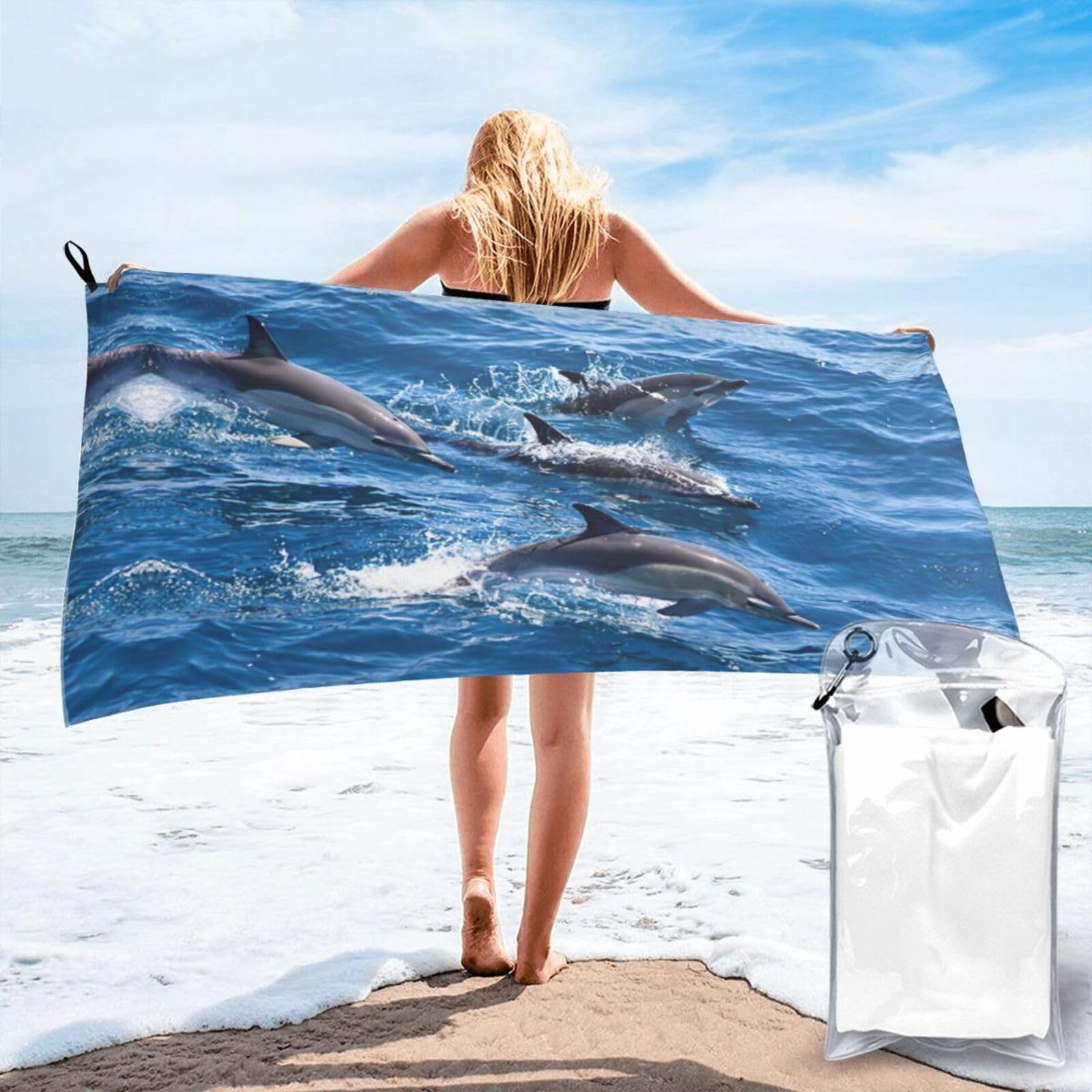 WYCZHY Dolphins In The Sea Print Beach Towel Soft Quick Dry For Spa Pool Gym Vacation Travelers Women Men Adults Sauna Gift