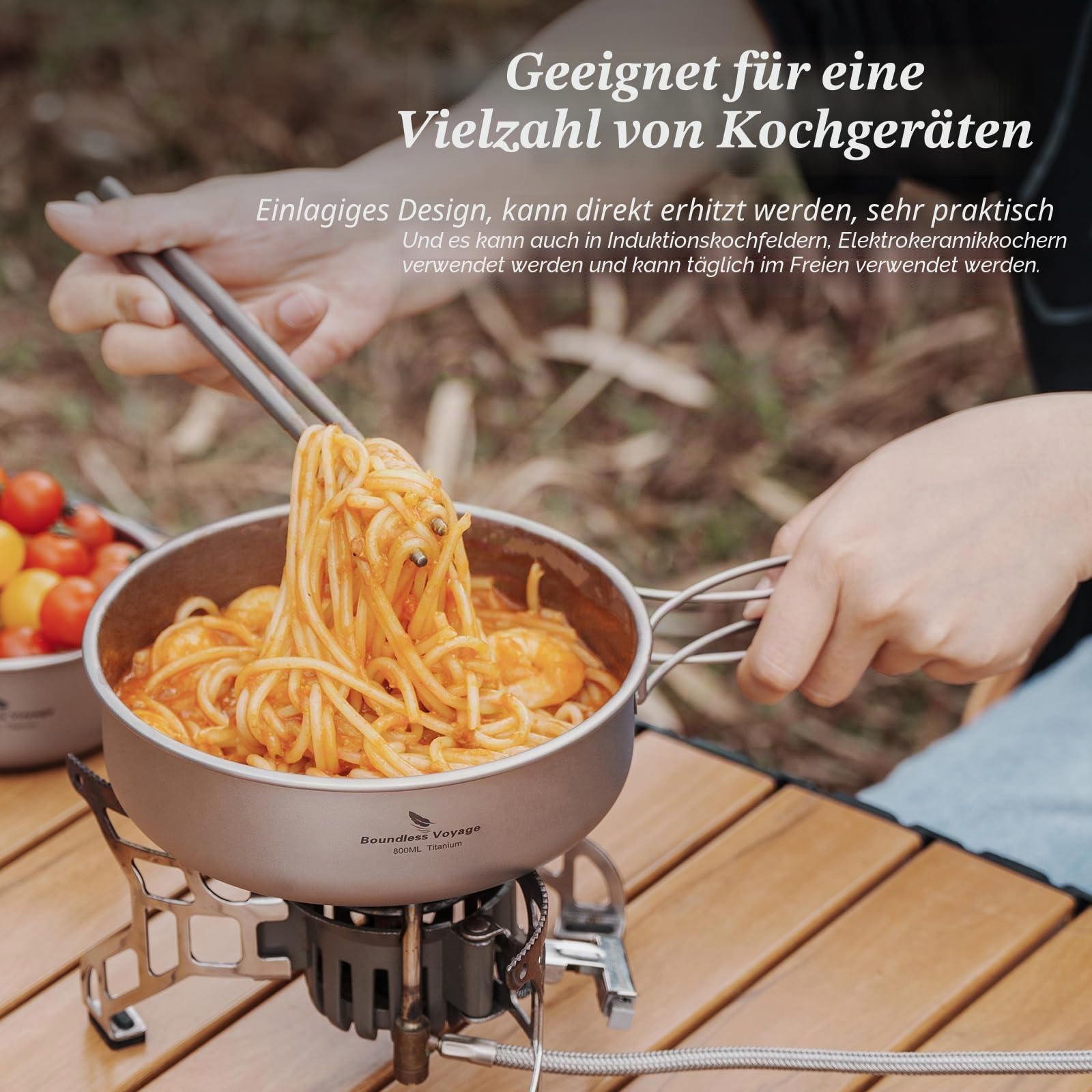 iBasingo Titan Geschirr Set Camping Kochset Leichtes Klappgriff 5 Stück