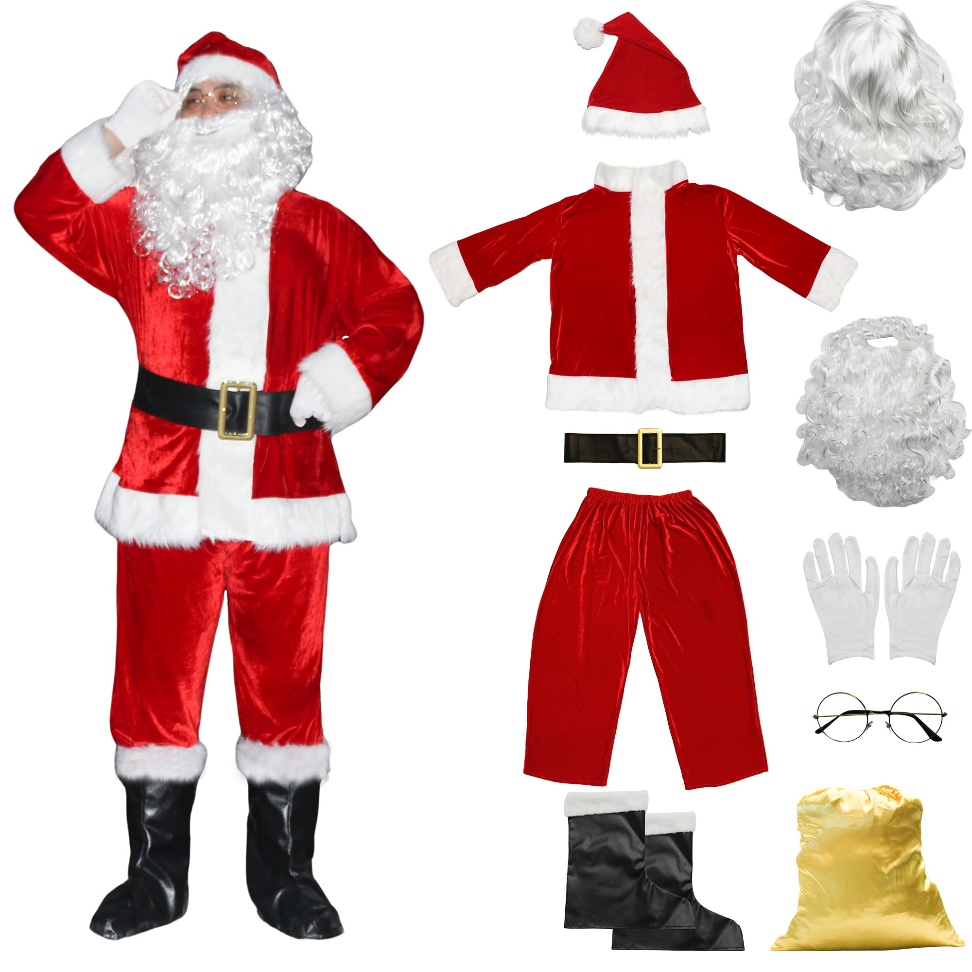 Weihnachtsmann Kostüm komplett Deluxe, Nikolauskostüm Santa Claus-Erwachsenenkostüm für Weihnachten - Kostüm für Nikolaus Herren & Erwachsene Männer(L)