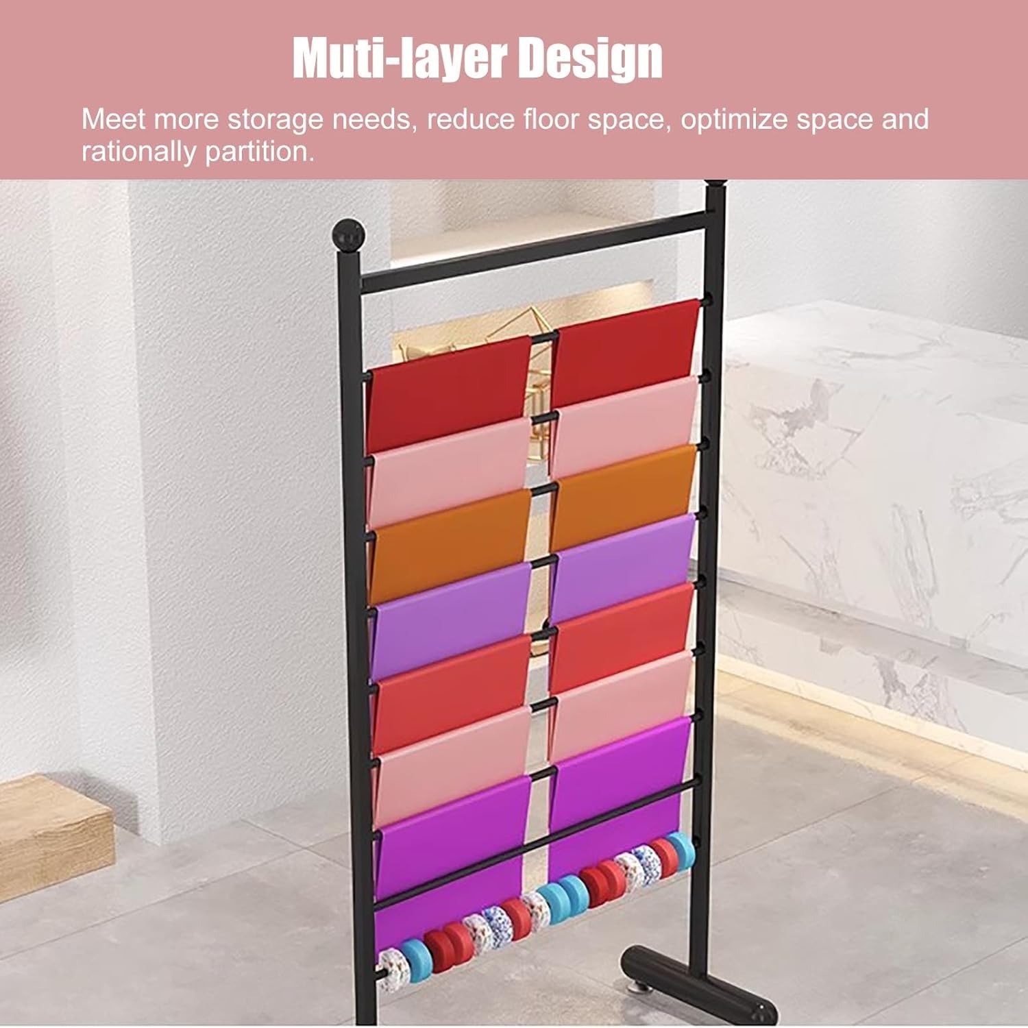 Ribbon Storage Stand Holder Organizers Floor-standing Ribbons Wrapping Paper Storage Rack Organizer, Commercial Multi-layer Wrapping Paper Storage Rack Vinyl Rolls Display Stand for Craft Room/ Flower