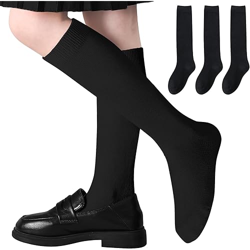 Girls Knee High Socks Boys School Uniform Socks Breathable Seamless Kids Knee High Stockings Cotton Long Tube Socks 3Pairs