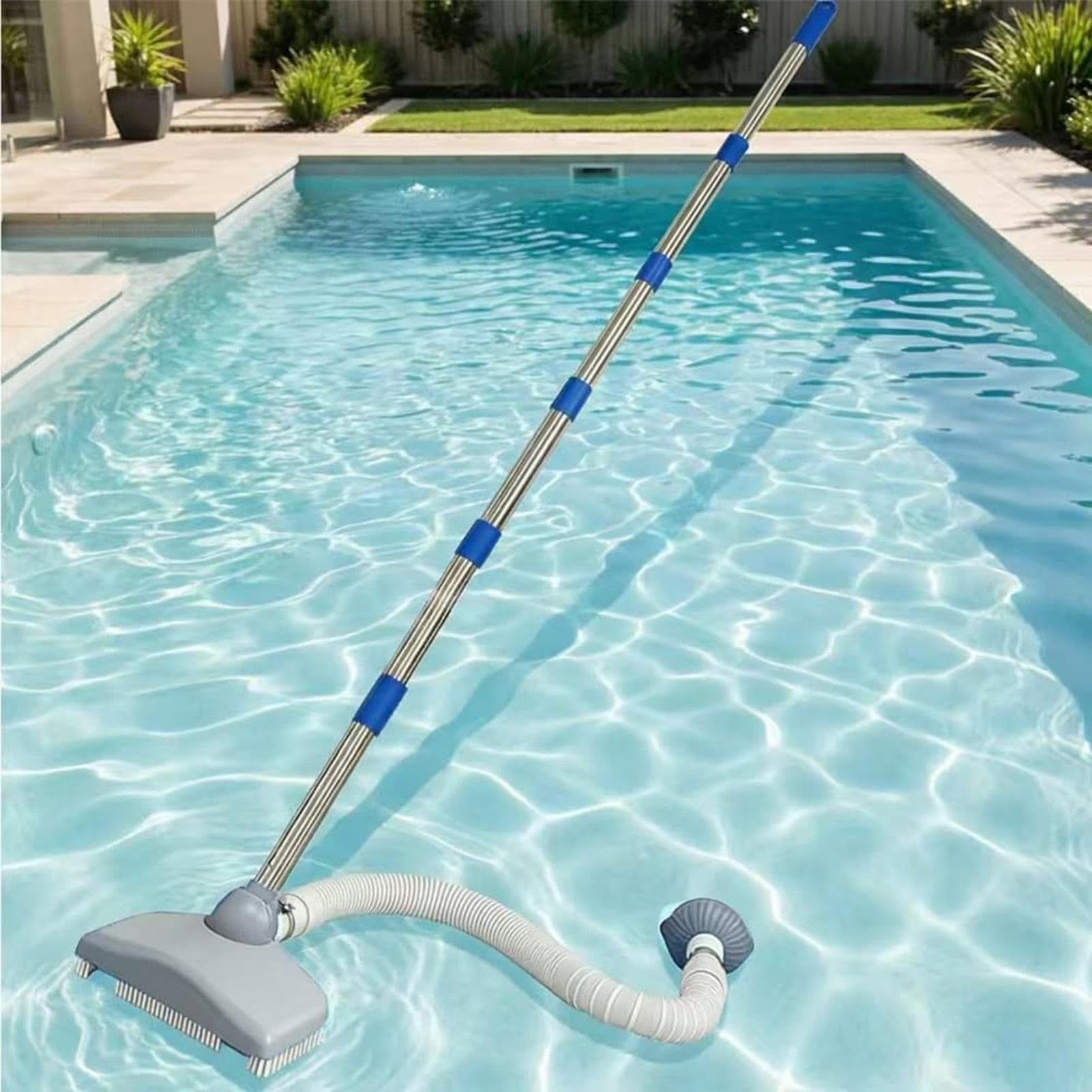 Pool Vacuum Cleaner - Adjustable Manual Suction Tool with Hose | Powerful Swimming Pool Cleaning Equipment, Debris Remover | Indoor Outdoor Backyard Ground House Dock