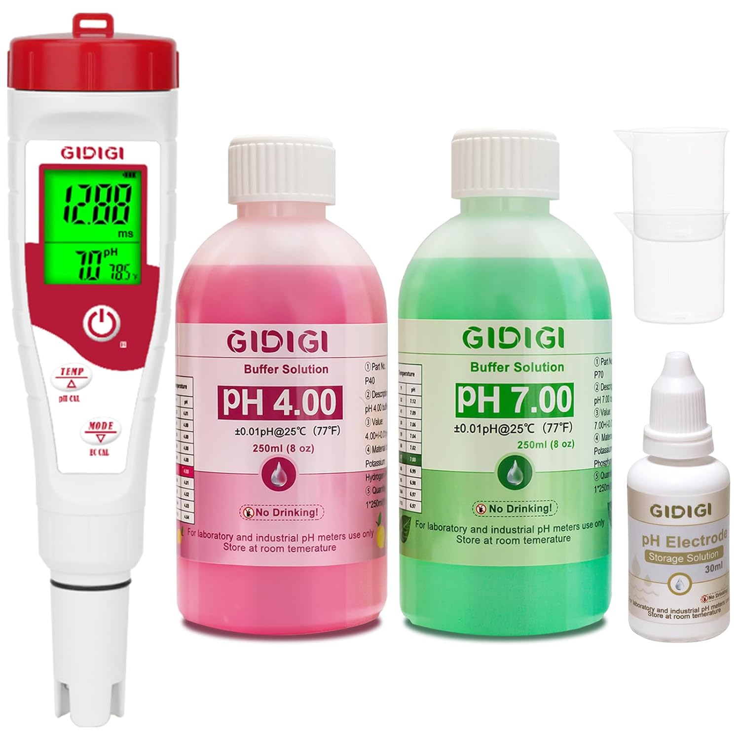 pH Meter Calibration Solution Kit,Includes pH 4.00, 7.00 and pH Electrode Protection Solution Pool Salt Tester pH Meter New Update Digital pH Tester Salinity Meter