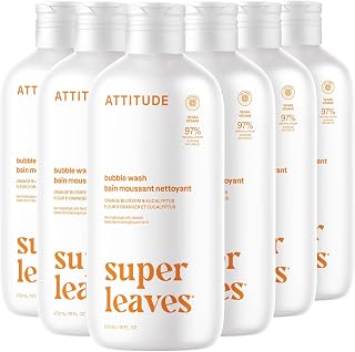 Attitude Bubble Bath, EWG Verified, Plant and Mineral-Based, Dermatologically Tested, Vegan Body Care Products, Orange Blossom & Eucalyptus, 16 Fl Oz (Pack of 6)