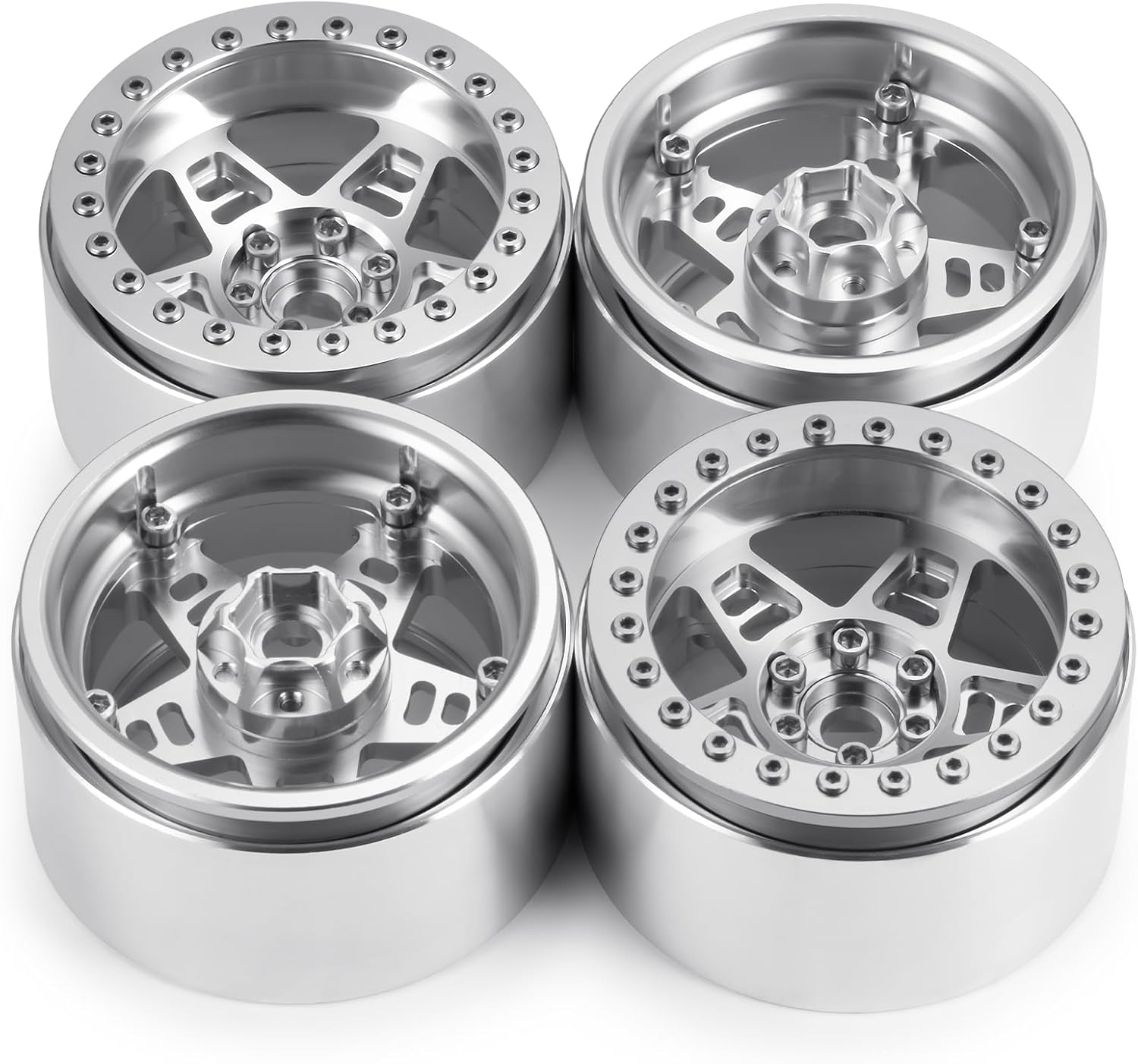 2.2inch 4PCS Wheel Hubs Set 64 * 35mm Aluminum Alloy Beadlock Wheel Rims for SCX10 D90 TRX4 Wraith 90048 RR10 1/10 RC Crawler Car Accessories (Silver)