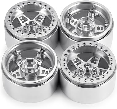 4Pcs Metal 2.2 Beadlock Wheel Rim Set 35mm, Silver