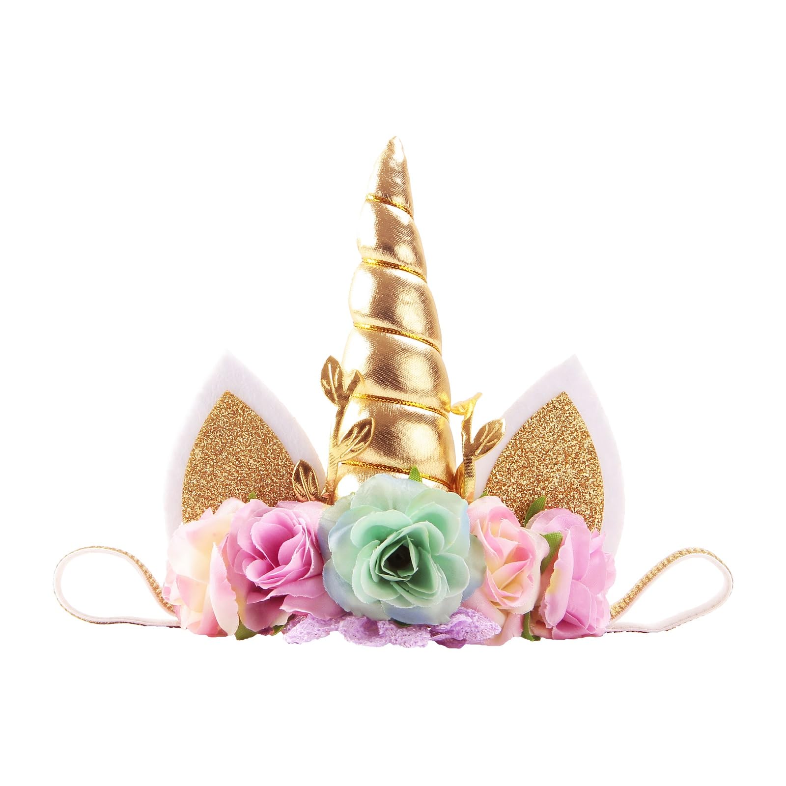 Nishine Roses Floral Unicorn Horn Headband Elastic Baby Girls Unicorn Hairband Party Supplies