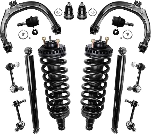 Detroit Axle - Puntales delanteros + brazos de control superiores + rótulas + amortiguadores traseros + barras oscilantes de repuesto para