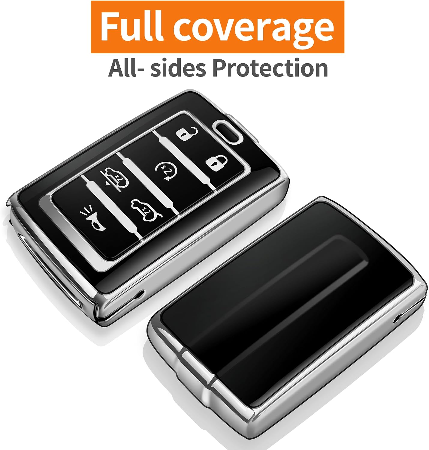 for Jeep Key Fob Cover with Keychain Soft Full Protection Key Shell Compatible with 2021-2026 Wagoneer/Grand Wagoneer Grand Cherokee L Smart Key (Silver, 6 Buttons) image 3