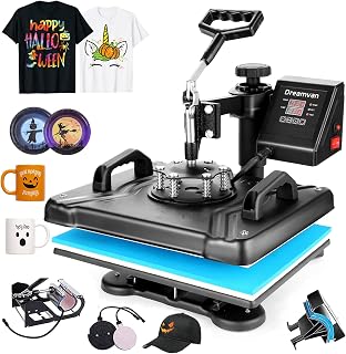 Heat Press 5 in 1 Tshirt Press Machine 12"x15" Pro Digital Sublimation Heat Transfer Presser 360° Swing Away Shirt Printing Machine for T-Shirts Mug Hat/Cap Plate (Blue, 5 in 1 Heat Press)