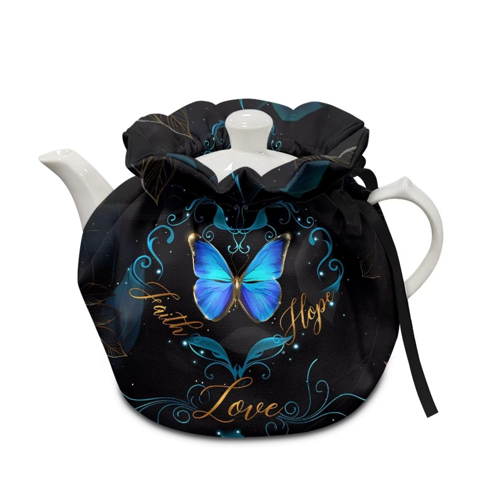 TalayituseBlue Butterfly Print Tea Cosy for Teapots Kettle Dust Cover with Insulated Pad Breakfast Pot Protective Cover Keep Warm Teapot Cozy Cover for Home Kitchen Tea Party Decoration