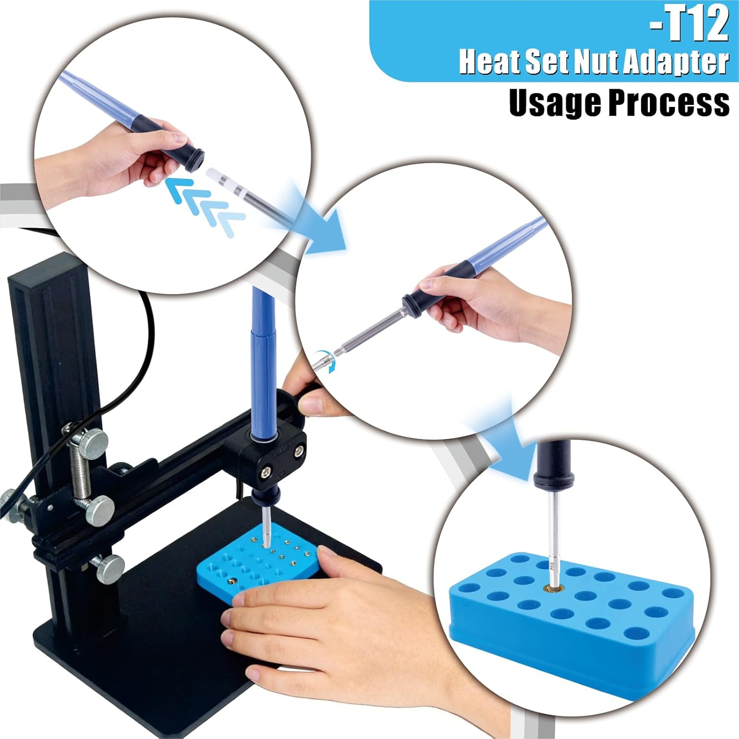 Heat Set Insert Tool,Soldering Iron Tips Come with Thread inserts M2 M2.5 M3 M4 M5 M6 M8,Compatibe with T12 Soldering iron,3D Printing Tools