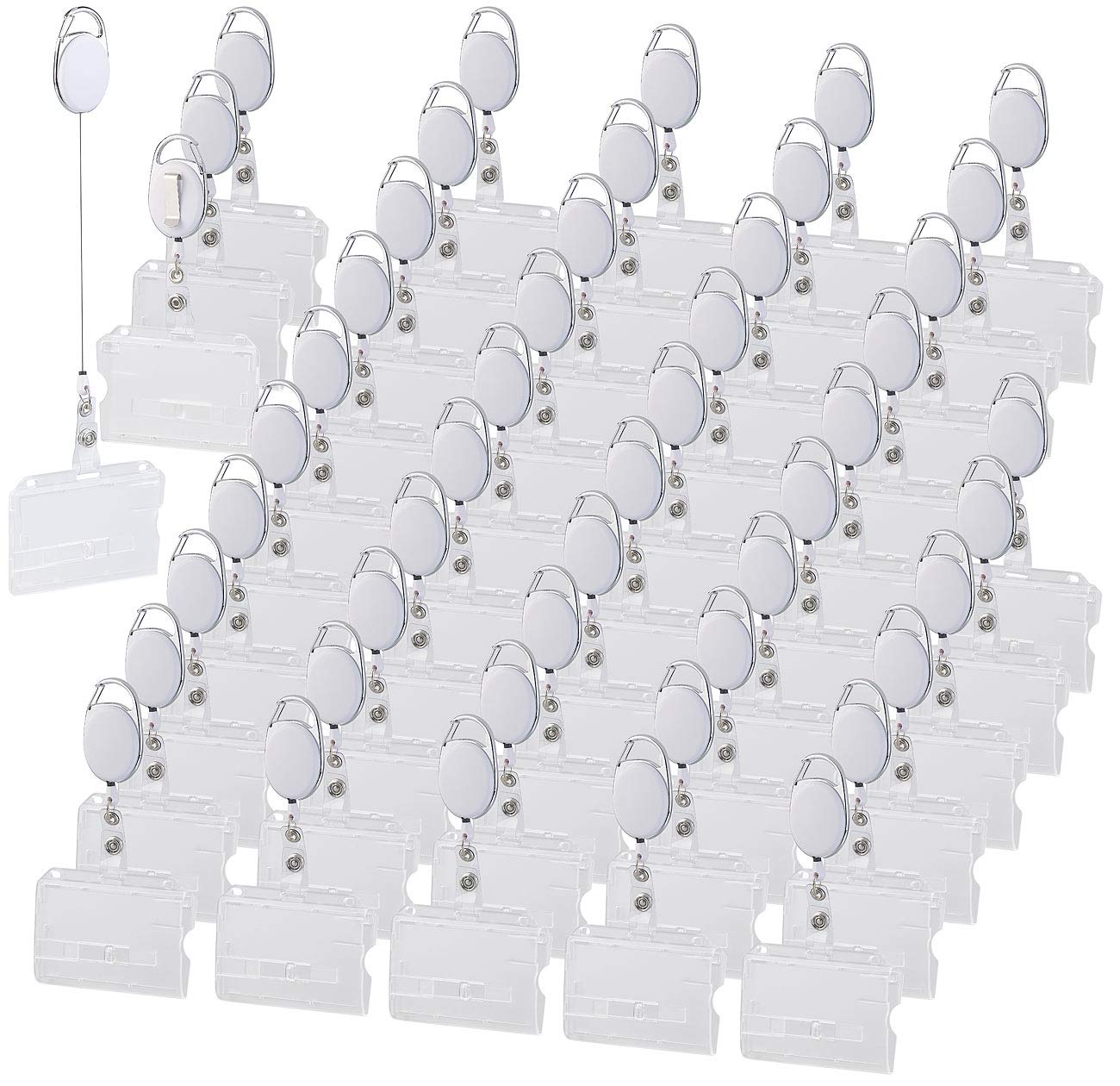 Ausweishülle mit Band: 50er-Set Ausweishüllen aus Hartplastik, 60-cm-Jojo-Befestigungs-Clip (Kartenhülle mit Band, Ausweishülle Hartplastik mit, Zip)