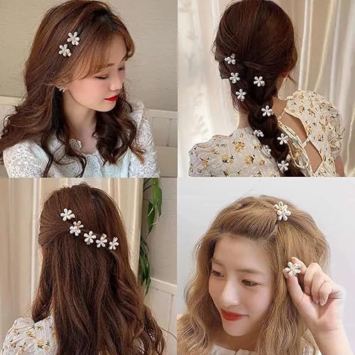 Miniatura 7 de 10 pinzas pequeñas de perlas para el cabello para mujeres y niñas, diseño de garra de flor de perla, accesorios decorativos para el cabello con