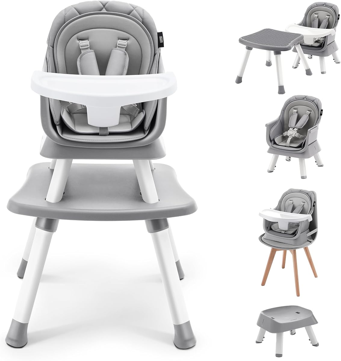 Silla alta HARPPA Moro, silla de alimentación convertible 8 en 1 para niños pequeños | Trona fácil de limpiar, cojín de doble capa, arnés acolchado de 5 puntos, asiento elevado, mesa y silla de aprendizaje para niños, bandeja extraíble
