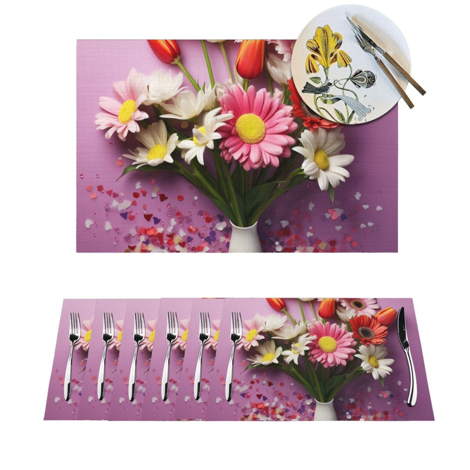 Sets de table cuisine en PVC motif fleurs lavables et antidérapants