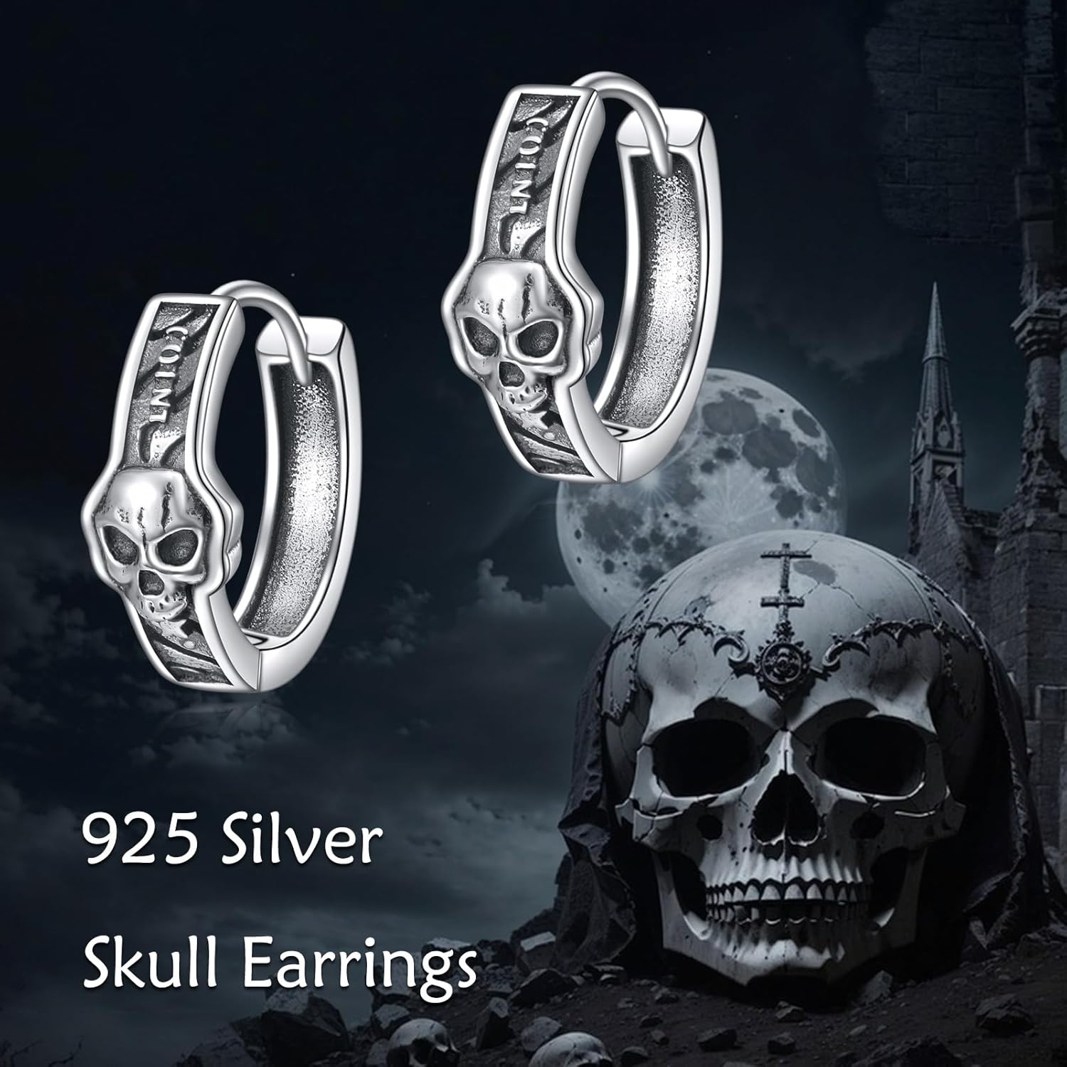 TIGER RIDER Goth Skull Earrings For Women Men, 925 Sterling Silver Punk Pirate Hoop Earrings birthday gifts - Image 5