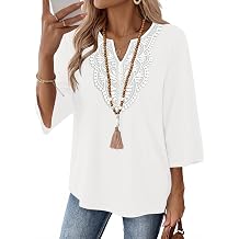 Ivicoer 3/4 Length Sleeve Womens Tops Boho V Neck Lace Shirt Vacation Clothes Trendy Blouses Dressy Casual