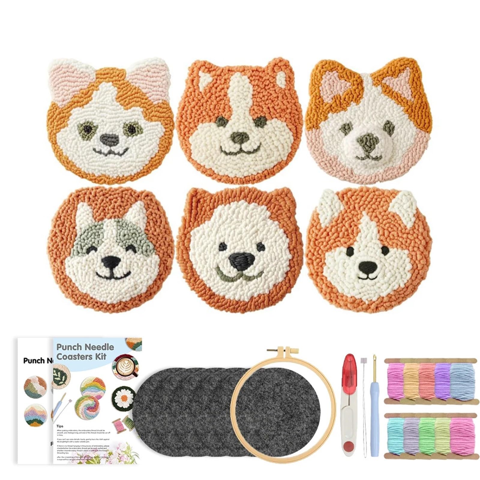 1Set Embroidery Kit Punch Needle Coaster Set Beginner Art Craft Supplies Tufted Coasters For Adult for DIY(Color1)