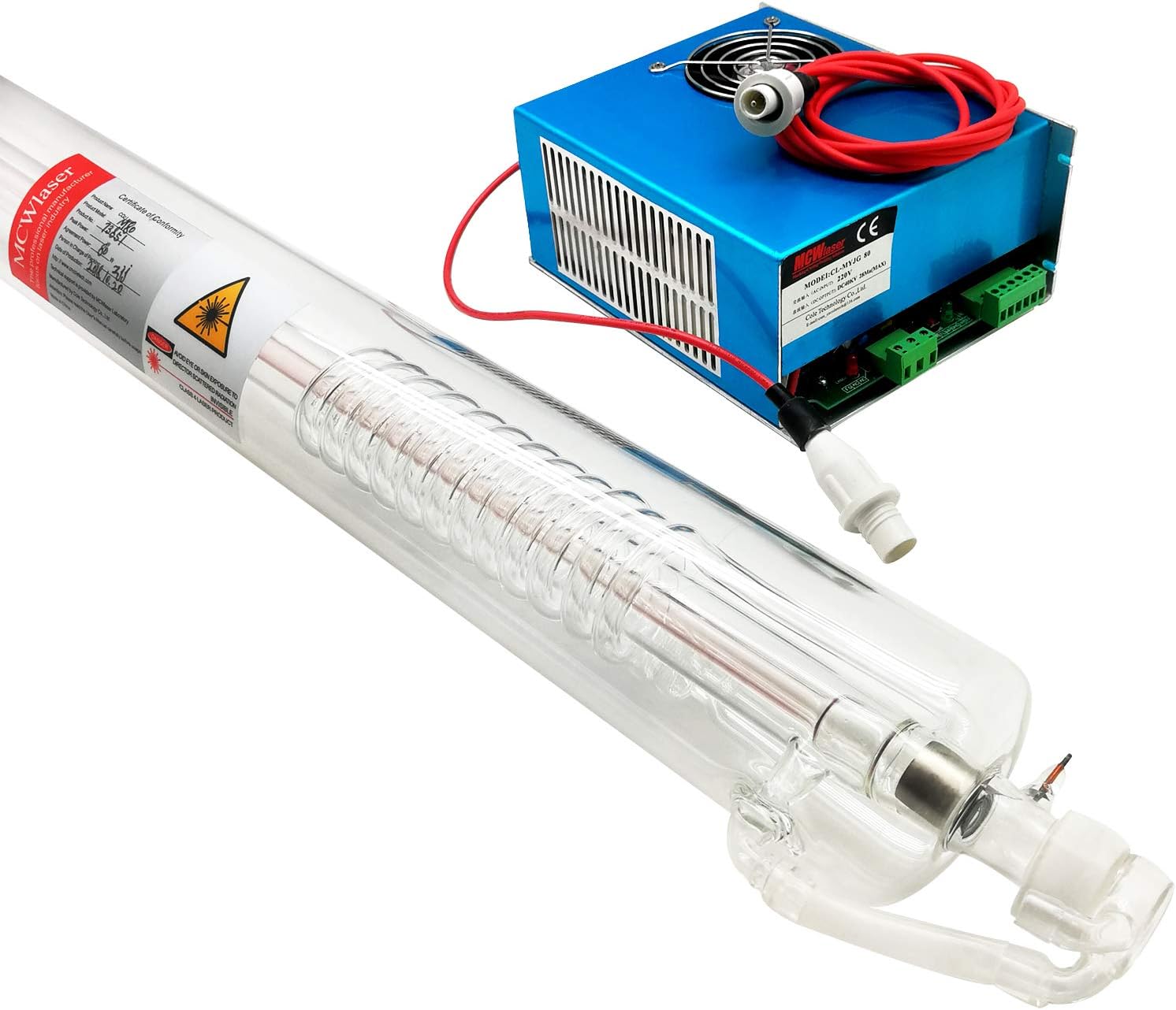 MCWlaser 80W Co2 Laser Tube Actual 80-100W Length 1250mm+ 80W CO2 Laser Power Supply MYGJ-80 110V