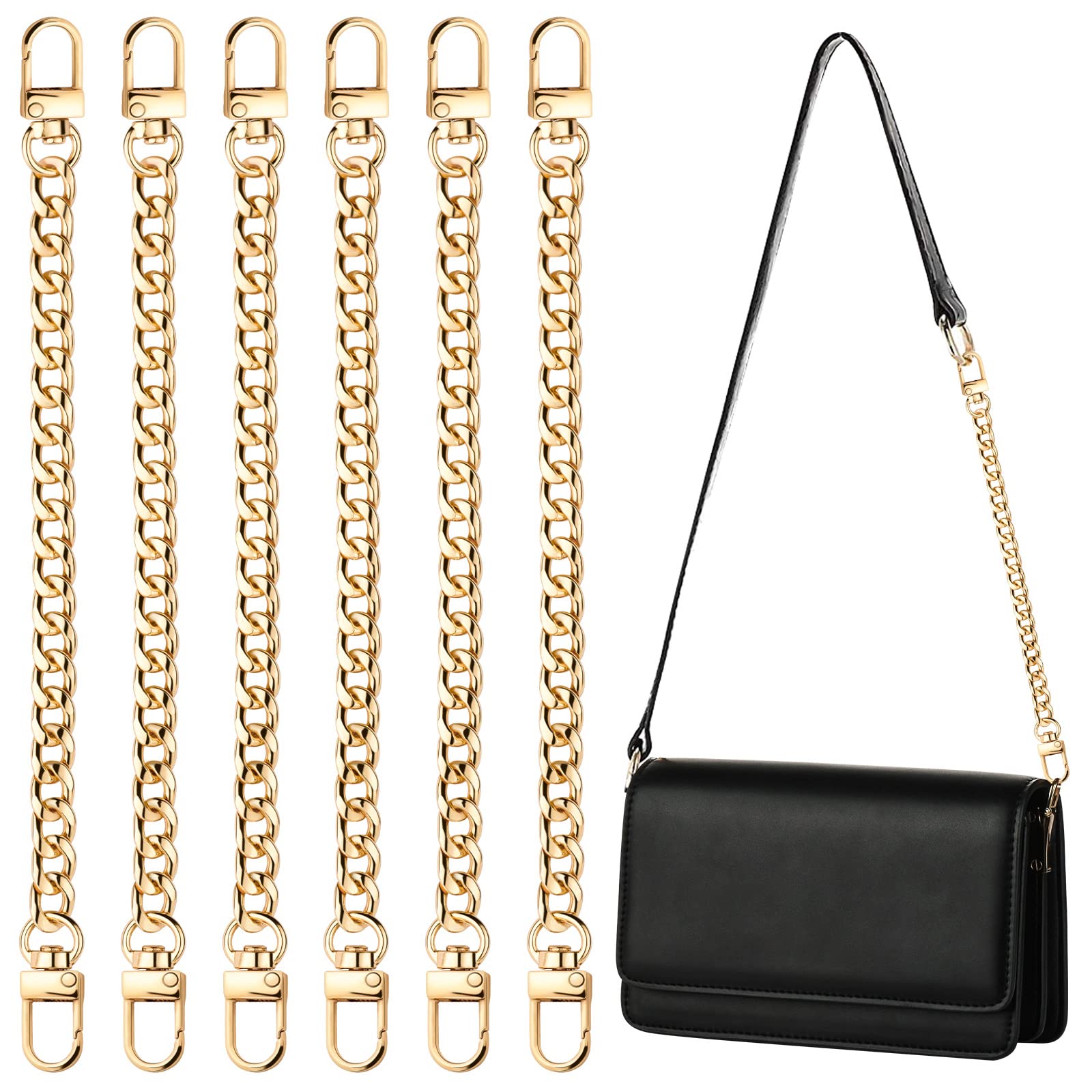 6 Pcs Mini Purse Chain Strap, Flat Handbag Replacement Strap, 8.46 Inch Extender DIY Replacement Handbag Shoulder, Extender Bag Accessories Decoration for Handbag Wallet