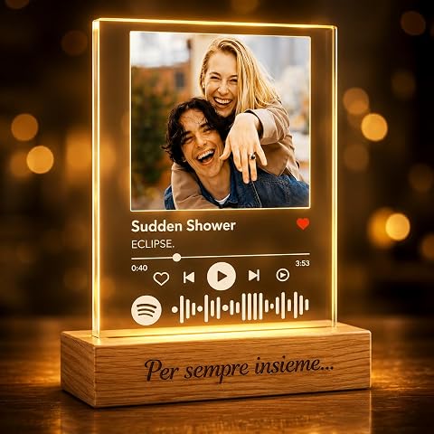Lampada Spotify Personalizzata con Foto e Canzone, Targa Spotify Personalizzata in Plexiglass con Base LED, Regalo Personalizzato per Coppia, Fidanzato, Fidanzata, Anniversario glass personalizzato