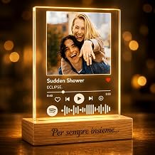 Spotify Personalized Lamp with Photo and Song – Plexiglass Plaque with LED Wood Light Base – Personalized Gift Couple Boyfriends Anniversary Birthday Valentine's Day Christmas