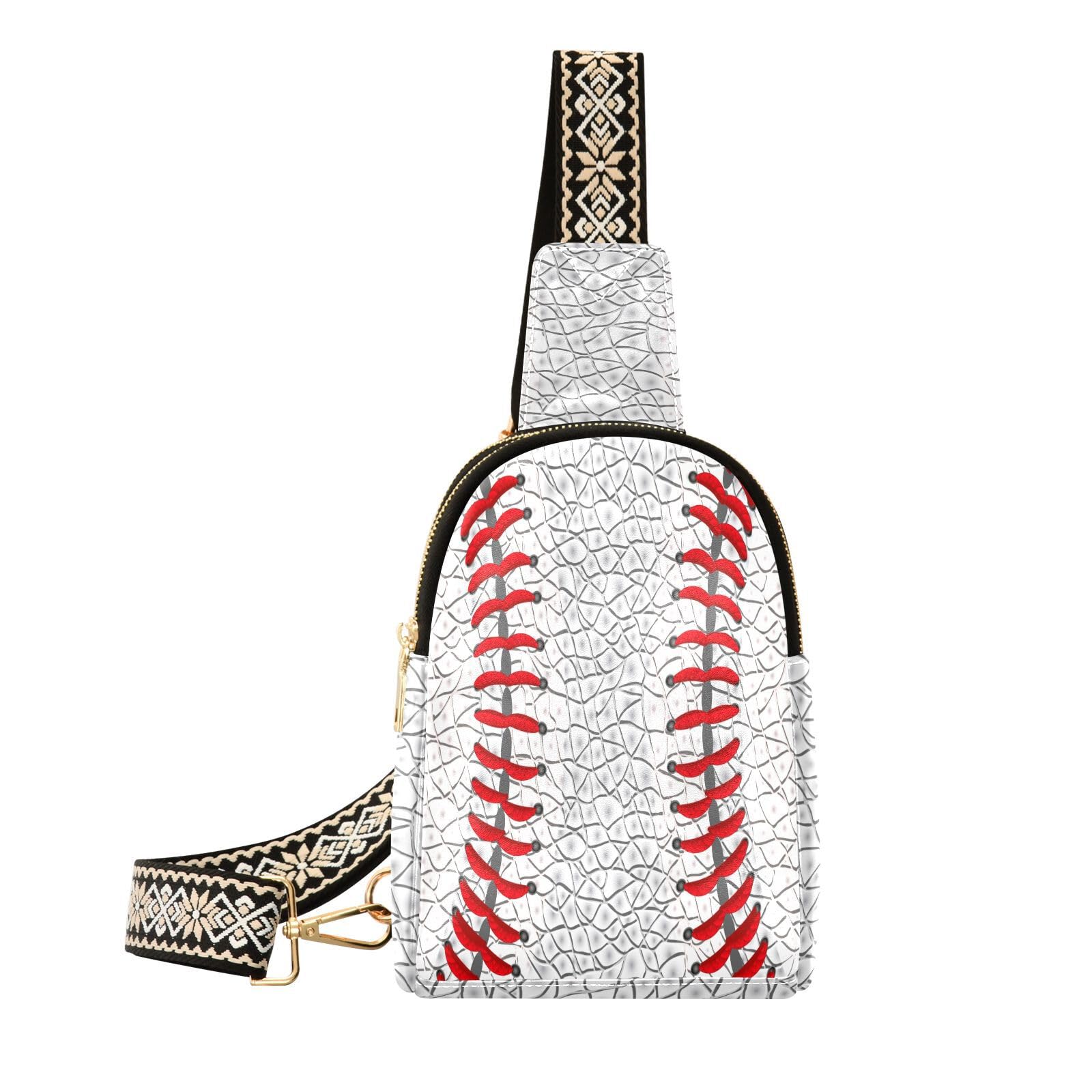 Sletend Sling Bag For Women White Leather Baseball Texture Small Leather Fanny Pack Crossbody Purses for Women Trendy,waterproof Chest Bag With Wide