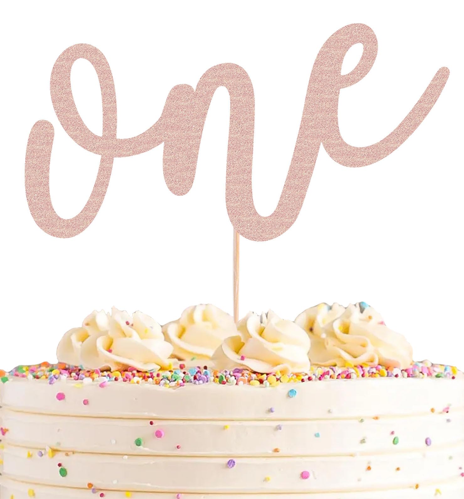 AHAORAY First Birthday Cake Topper - Rose Gold Glitter One Cake Decorating Supplies for Girls and Boys, Perfect for Baby Shower/Gender Revealing Party/Baby Party Photo Booth Props