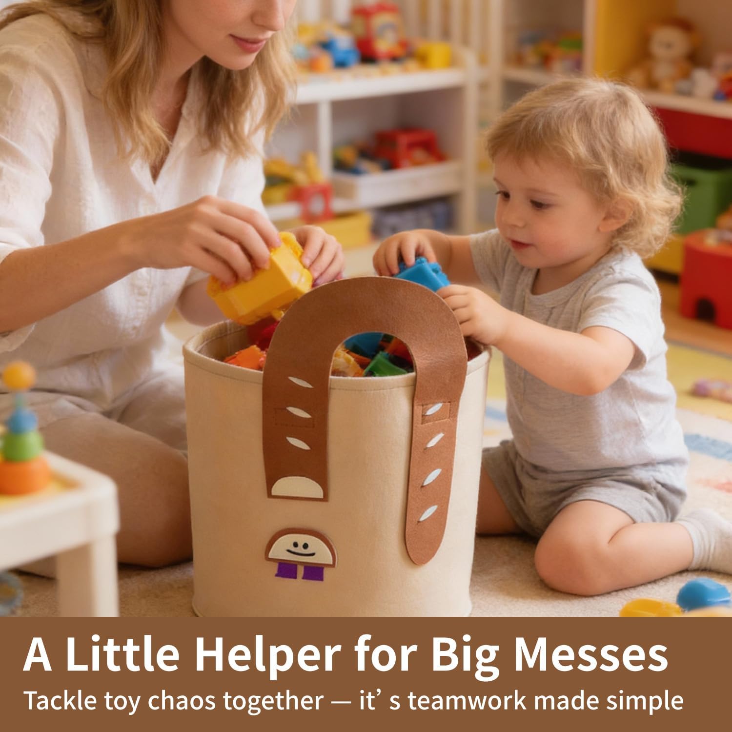 morning deer Felt Storage Bin & Organizer Basket, 34L Large Fabric Storage Box with Handles, Collapsible for Closet Organizer, Toy Storage, Clothing & Home Organizer