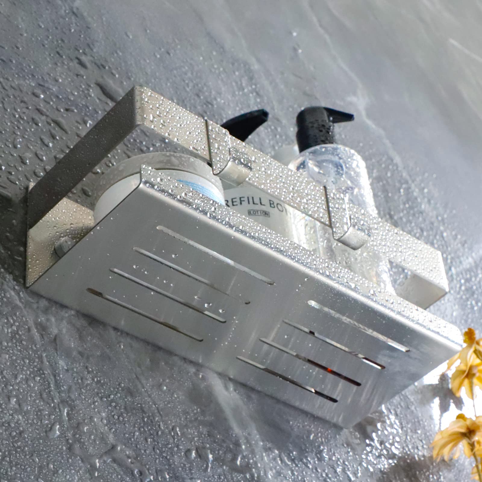 EXLECO Mensola Doccia Acciaio Inox Adesiva Senza Foratura con 2 Ganci Argento
