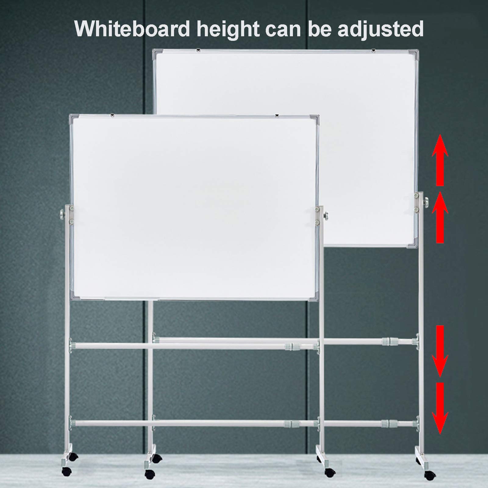 Mobiles Whiteboard, mobiles doppelseitiges, magnetisches, trocken abwischbares Board, 360° umkehrbarer, höhenverstellbarer Aluminiumrahmen für das Homeoffice oder die Schule (60 x 90 cm)