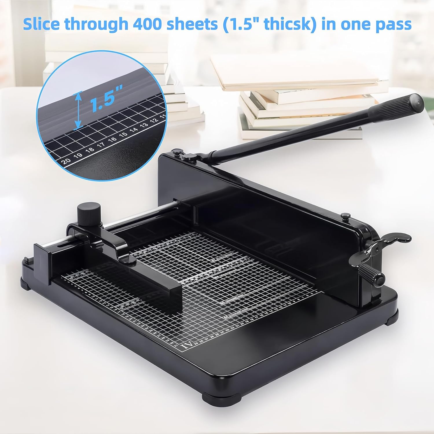 ISDIR Heavy Duty Guillotine Paper Cutter, 12” A4 Stack Paper Trimmer, Cuts Up to 400 Sheets, All-Steel Base with Safety Lock, Professional Paper Cutter for Office, School & Print Shop