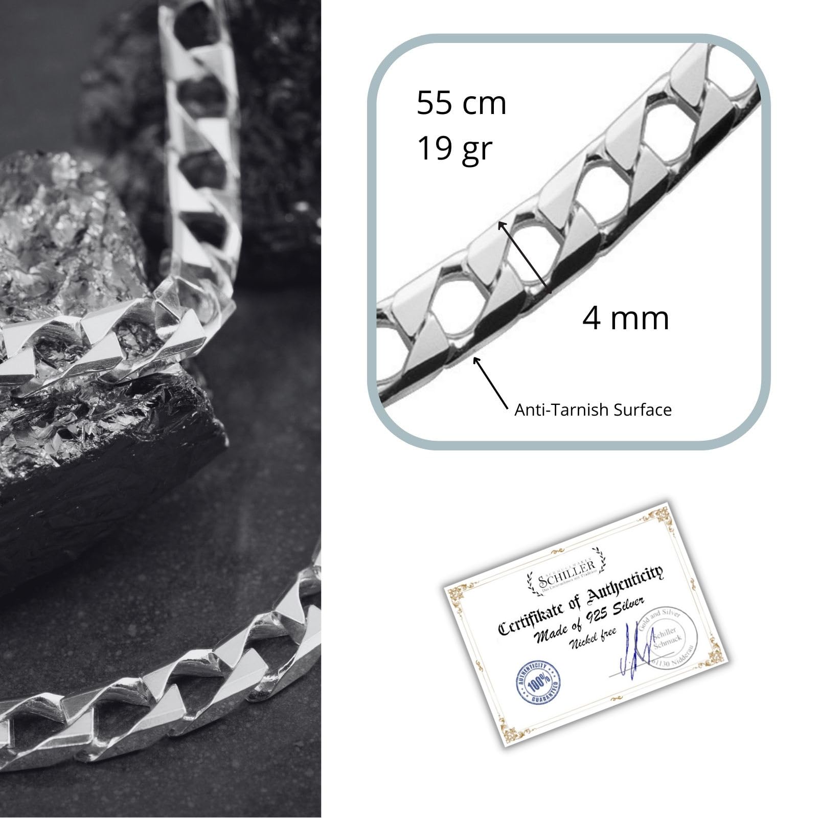 Collar Para Hombre De Plata Esterlina 925 Con Cierre De Mosquetón Y Protección Antitarnish