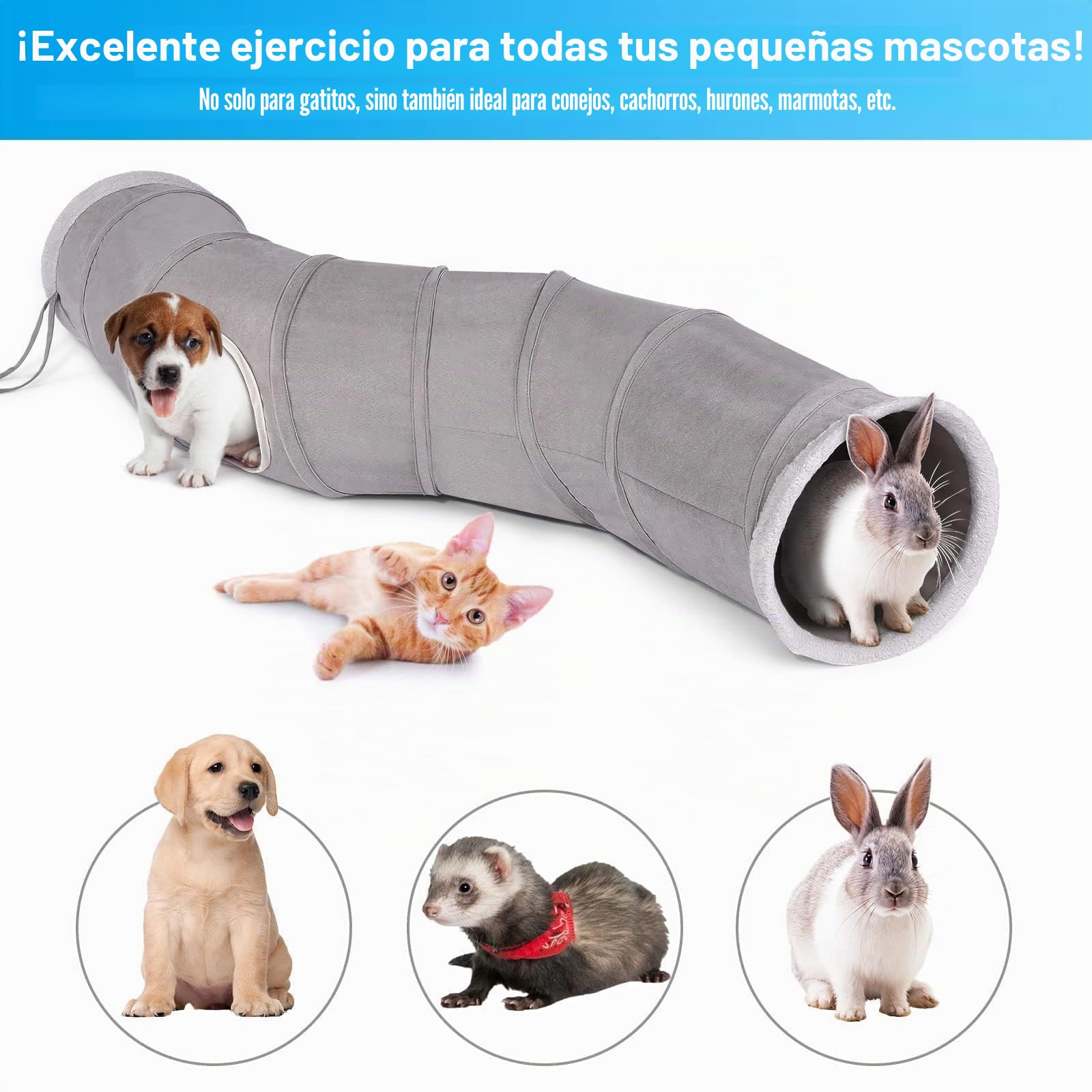 Ownpets Túnel para Gatos, Juguetes para Gatos Tunel, Túneles en Forma de S, Extensibles y Plegables, Túneles para Gatos y Tubos para Interiores, Gatos, Cachorros, Conejos y Gatitos, 120 x 25 cm