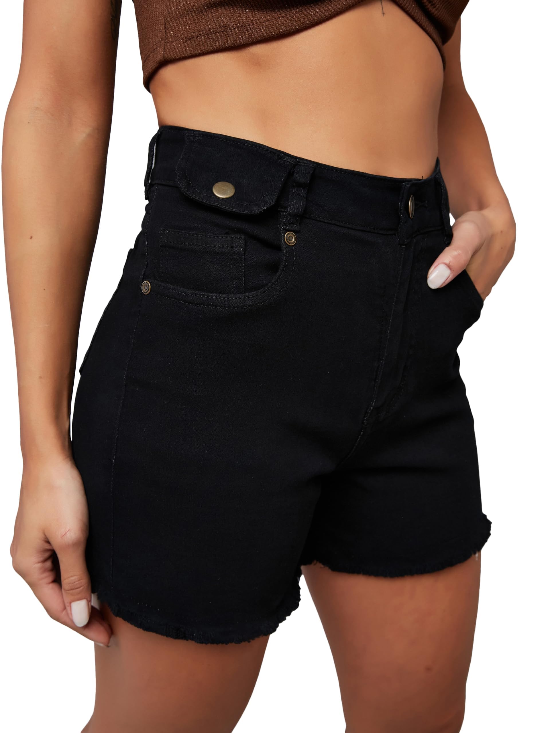 miss chase Women's Relaxed Fit Regular Length High/Mid Rise Denim Shorts-picture-44