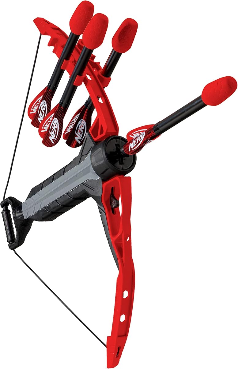 NERF Rip Rocket Juego de arco y flecha de juguete para niños - Juego de arco y flecha de espuma suave Rip Rocket Blaster - Juego en interiores y exteriores - Arco de plástico y (4) flechas con punta de espuma - Impulsado por aire