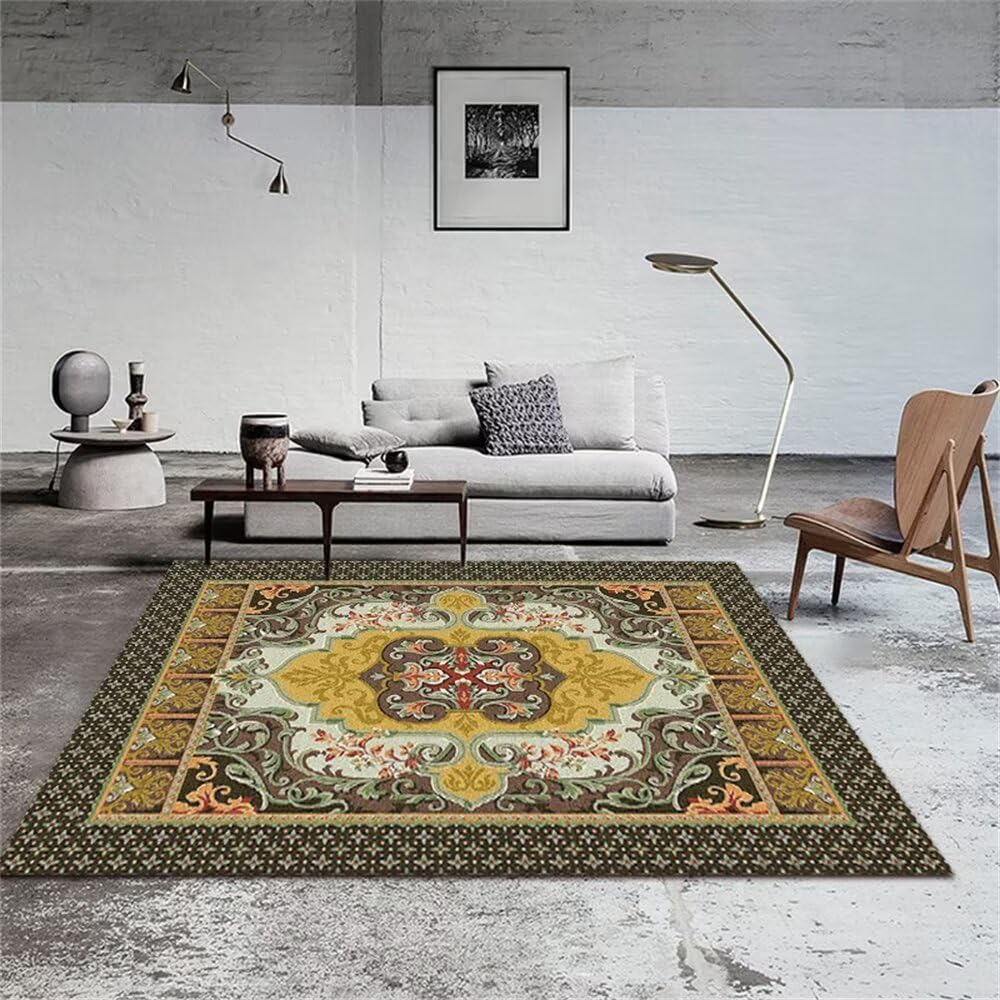 Tapis de salon jaune antidérapant 120X170 pour une décoration florale