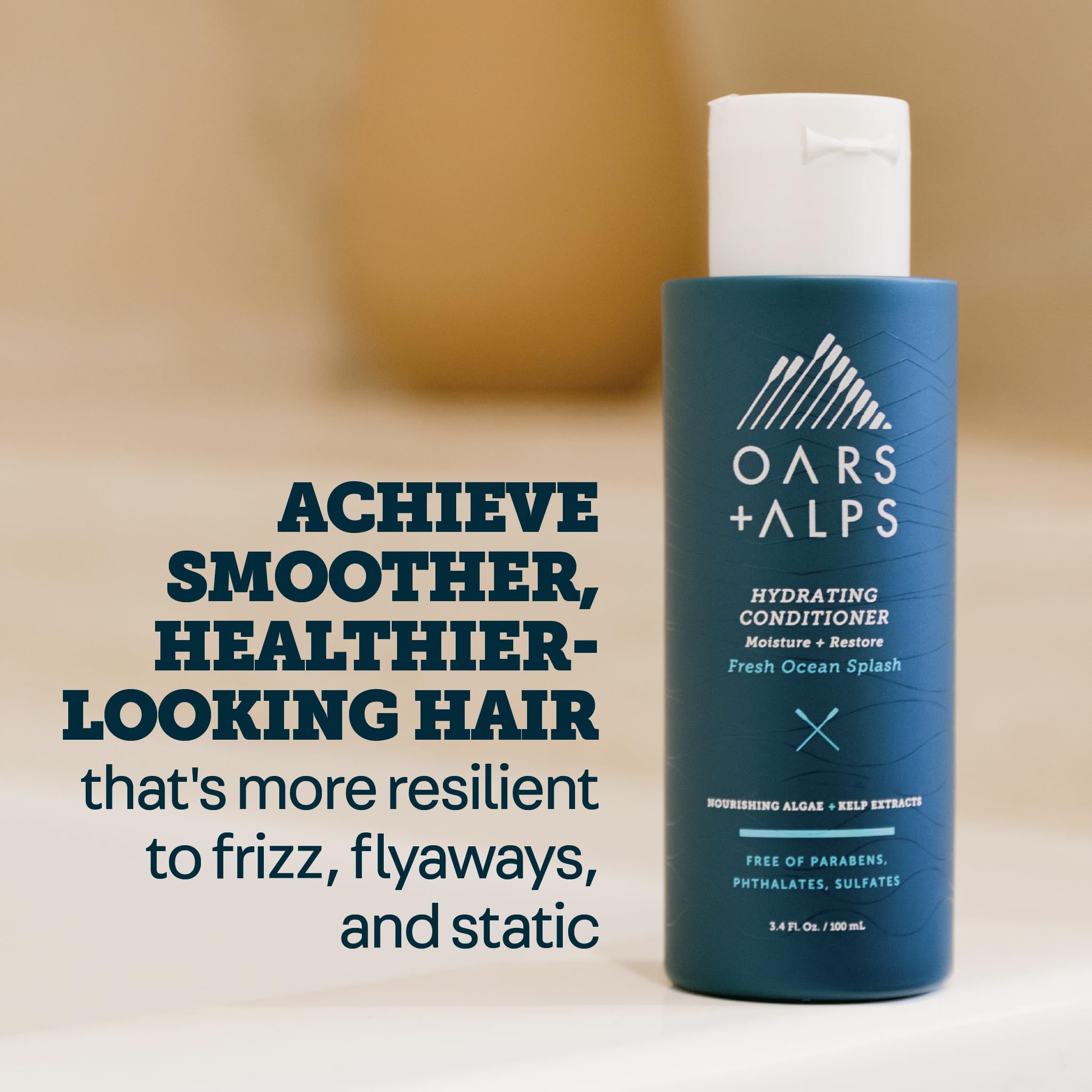 Oars + Alps Men's Sulfate Free Hair Shampoo and Conditioner Set, Infused with Kelp and Algae Extracts, Fresh Ocean Splash, Travel Size 3.4oz Each