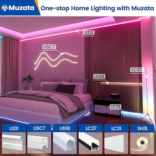 Miniatura 5 de Muzata Paquete de 10 canales LED de 3.3 pies3.3 ft, excelente sistema de canales LED sin manchas con cubierta blanca lechosa de aluminio plateado en