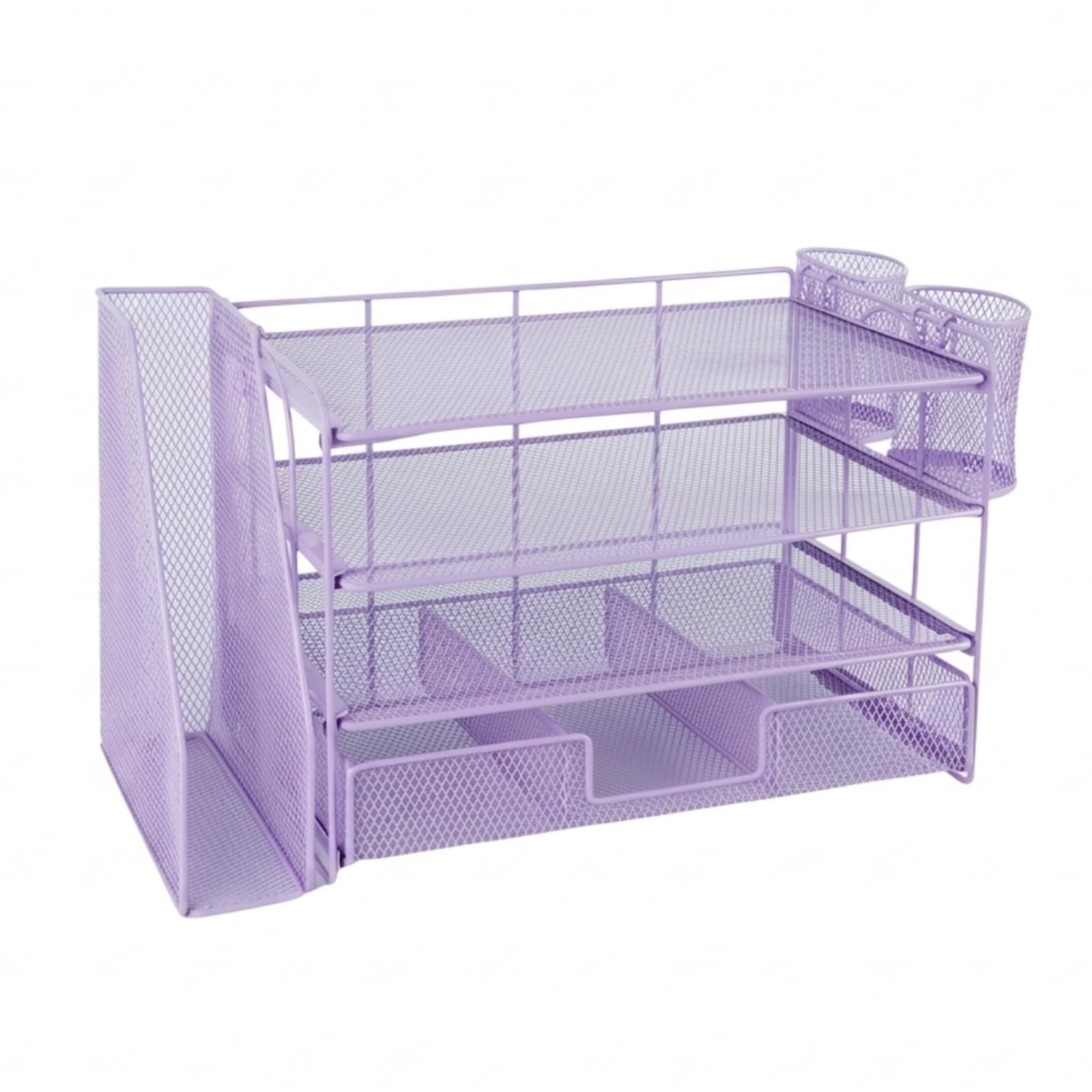 Organizzatore in Filo Metallico con Scomparti Multistrato Scaffale da Scrivania a 4 Ripiani Ordinato Vassoio Portadocumenti per Ufficio, Purple