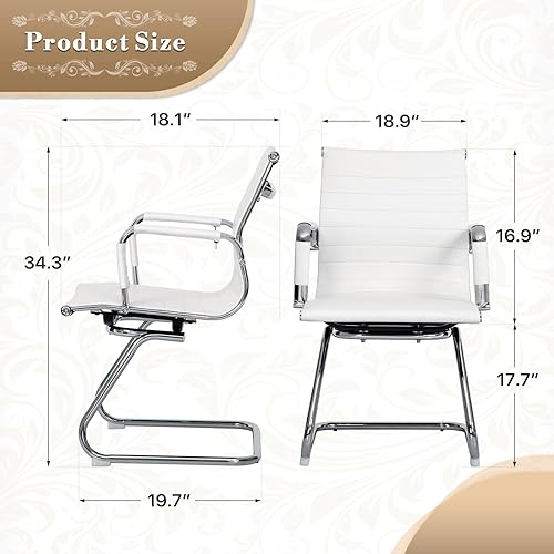 Miniatura 3 de Athena Collection Juego de 2 sillas de escritorio sin ruedas, de piel sintética, con reposabrazos de base de trineo, sillones de recepción laterales