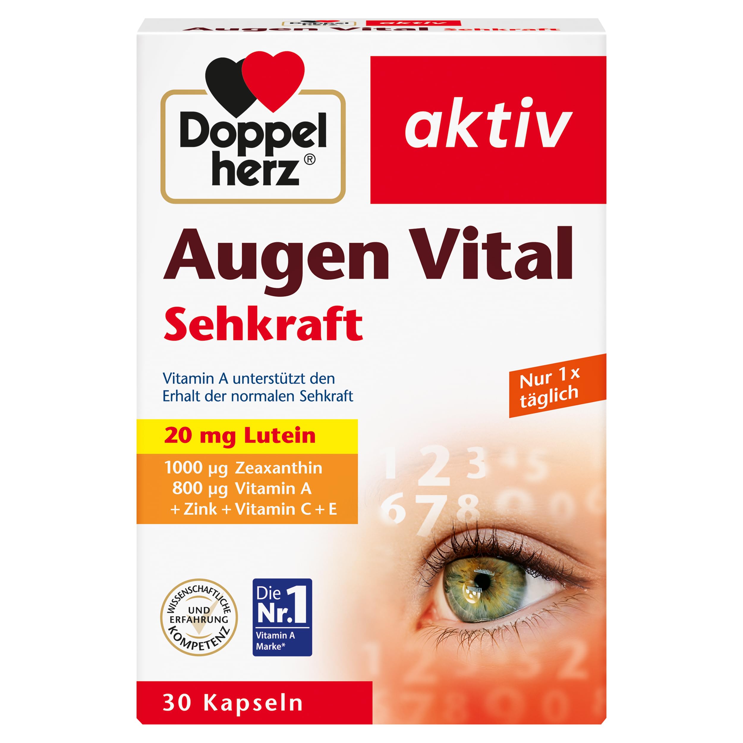 Doppelherz Augen Vital – Mit Lutein & Zeaxanthin, Vitamin A und Zink, 30 Kapseln