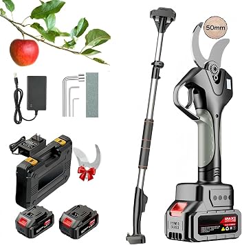 المقصات الكهربائية التقليم مع تمديد القطب، 2 * 21 V بطاريات/2 * بليد/LCD العرض، قطر التقليم 40-45 mm، 980 W فرش السيارات، SK5 بليد المقصات للبستنة