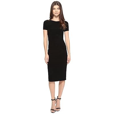 Norma Kamali Short Sleeve Crew Neck Shirred Waist Dress Women