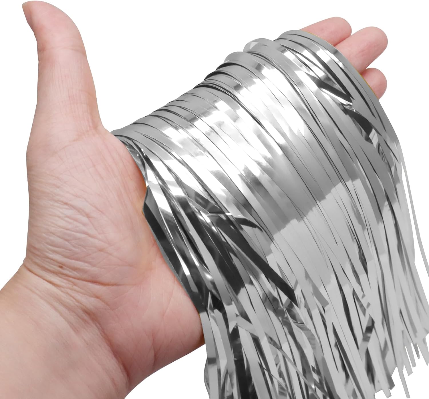 Entisn 3 Pack Silver Foil Fringe Garland Tinsel Streamers, 30 Feet Metallic Ceiling Fringe Banner, Short Hanging Sparkly Garland for Birthday Party, Bachelorette Wedding Holiday Disco Decorations