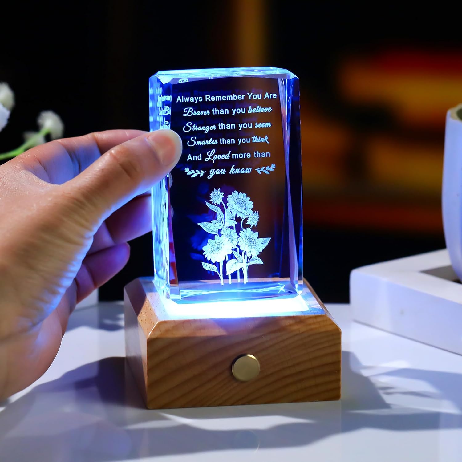Ornalrist Inspirational Gifts for Women, Crystal with LED Wood Base - Motivational Encouragement Gifts for Women Friends Daughter Sisters, Thinking of You Night Light Table Decor